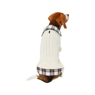 Frisco Cream Cable Knit Dog & Cat Sweater, White/Red Plaid, Small