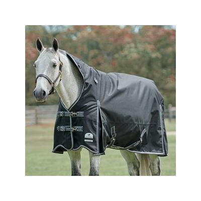 SmartPak Deluxe ErgoTech High Neck Turnout Blanket - 78 - Heavy (300g) - Black w/ Charcoal & Warm Grey Trim & White Piping - Smartpak