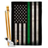 Angeleno Heritage Usa Thin Green Line 2-Sided Polyester 2'3 x 3'3 ft House Flag Set in Black | 40 H x 28 W in | Wayfair