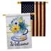 Breeze Decor Afternoon Tea Bouquet 2-Sided Polyester 40 x 28 in. House Flag in Green/Yellow | 40 H x 28 W in | Wayfair