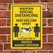 SmartSign Maintain Social Distancing - Keep One Cow Apart, At Least 6 Feet Sign w/ Corner Holes in Gray/Yellow | 14 H x 10 W x 0.04 D in | Wayfair