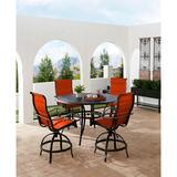 Red Barrel Studio® Mikenzie Round 4 - Person 56" Long Bar Height Outdoor Dining Set w/ Cushions Metal in Brown | 56 W x 56 D in | Wayfair