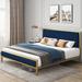 Everly Quinn Burglind Platform Bed w/ Tufted Headboard Wood & /Upholstered/Velvet/Metal & /Metal | 42.5 H x 78.3 W x 82.7 D in | Wayfair