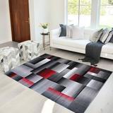 Red 60 x 1 in Area Rug - Ivy Bronx HR-Lava/Grey/Silver/Black/Abstract Area Rug Modern Contemporary Geometric Cube & Square Design Pattern Carpet (2' X 7') | Wayfair