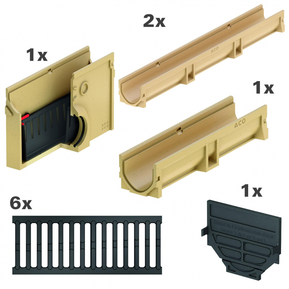 ACO Komplett Set Euroline 2.0, 3 m, B 125 (12,5 to),mit Gussrost,Sinkkasten Image