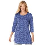 Plus Size Women's Perfect Printed Three-Quarter-Sleeve Scoopneck Tunic by Woman Within in French Blue Paisley (Size M)