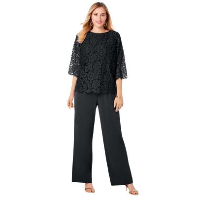 Plus Size Women's Popover Lace Jumpsuit by Jessica London in Black (Size 16 W)