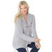 Plus Size Women's Shawl Collar Shaker Sweater by Woman Within in Heather Grey (Size 5X)