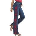 Plus Size Women's Whitney Jean with Invisible Stretch® by Denim 24/7 in Vivid Red Swirl Embroidery (Size 20 W) Embroidered Bootcut Jeans