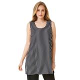 Plus Size Women's Georgette Tunic Tank by Jessica London in Black Classic Stripe (Size 12 W) Top Blouse