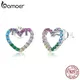 Bamoer – boucles d'oreilles roses en forme de cœur pour femmes en argent Sterling 925 arc-en-ciel