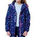 iDrawl Full Zip Blue Floral Pattern Warm Jacket for Kids Children's Breathable Waterproof Outwear with Hood for Hiking Climbing 8 to 9 Years