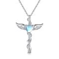 Midir&Etain Cross Necklace 925 Sterling Silver Angel Wing Cross Pendant Necklace Moonstone Necklace Angel Jewellery Cross Gifts for Women