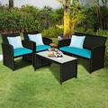 Winston Porter Chamille 4 Piece Outdoor Patio Rattan Furniture Set Cushioned Seat For Garden, Porch | Wayfair 230073EDF3B140D5AB246FBC42CCC899