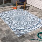 Blue/Navy 79 x 0.2 in Indoor/Outdoor Area Rug - Freeport Park® Ellefson Ivory/Navy Indoor/Outdoor Area Rug | 79 W x 0.2 D in | Wayfair