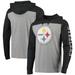 Men's '47 Heathered Gray/Black Pittsburgh Steelers Franklin Wooster Long Sleeve Hoodie T-Shirt