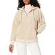 Armani Exchange Women's Full Zip, Blouson Style, Net Inside, Dropped Shoulder and Front Pockets, Bicolor Bottom and Cuffs Hooded Sweatshirt, Beige, M