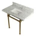 "Kingston Brass KVPB3630MBSQ7 Templeton 36"" x 22"" Carrara Marble Vanity Top with Brass Console Legs, Carrara Marble/Brushed Brass - Kingston Brass KVPB3630MBSQ7"