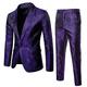 2PCS Mens One Button Classic Blazer Wedding Party Jacket Suits Coat & Pants Slim Fit Single Breasted Vintage Retro Smart Formal Dinner Suits Jacket Waistcoat Size M-XXXL Purple