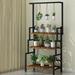 Arlmont & Co. 3 Layers Plant Flower Metal Stand Stepped Design Hanging Multiple Flower Pot Display Wood/Metal in Black/Brown | Wayfair