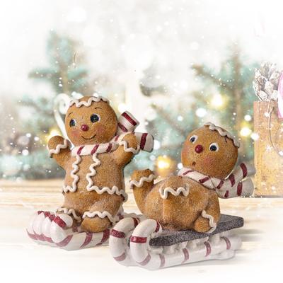 6" Resin Gingerbread Candy Cane Sleigh Set of 2