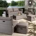 Latitude Run® Modern & Contemporary Grey Fabric Upholstered & Grey Finished Synthetic Rattan 6-Piece Patio Set Synthetic Wicker/All | Wayfair