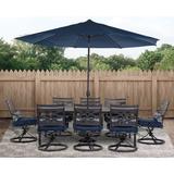 Canora Grey Canora Gray Elmfield 9-Piece Outdoor Dining Set In Tan w/ 8 Swivel Rockers, 42-In. X 84-In. Table, 11 Ft. Umbrella & Umbrella Stand | Wayfair