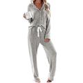 HAPPY SAILED Pajamas Set Womens Long Sleeve Button Down Shirt Sleepwear 2 Piece Nightwear with Trousers Soft Pjs Grey Medium