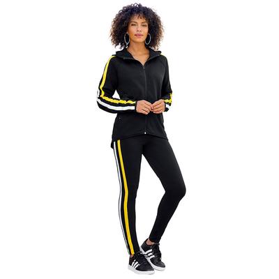 Vevo Active Women's High-Low Hoodie Tight Set (Size M) Black/Yellow/White, Cotton,Polyester,Spandex
