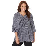 Plus Size Women's Affinity Chain Pleated Blouse by Catherines in Black White Tile Print (Size 6X)