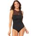 Plus Size Women's Mesh High Neck One Piece Swimsuit by Swimsuits For All in Black (Size 18)