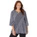 Plus Size Women's Affinity Chain Pleated Blouse by Catherines in Black White Tile Print (Size 3XWP)