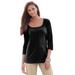 Plus Size Women's Stretch Cotton Scoop Neck Tee by Jessica London in Black Ivory Dot (Size 34/36) 3/4 Sleeve Shirt