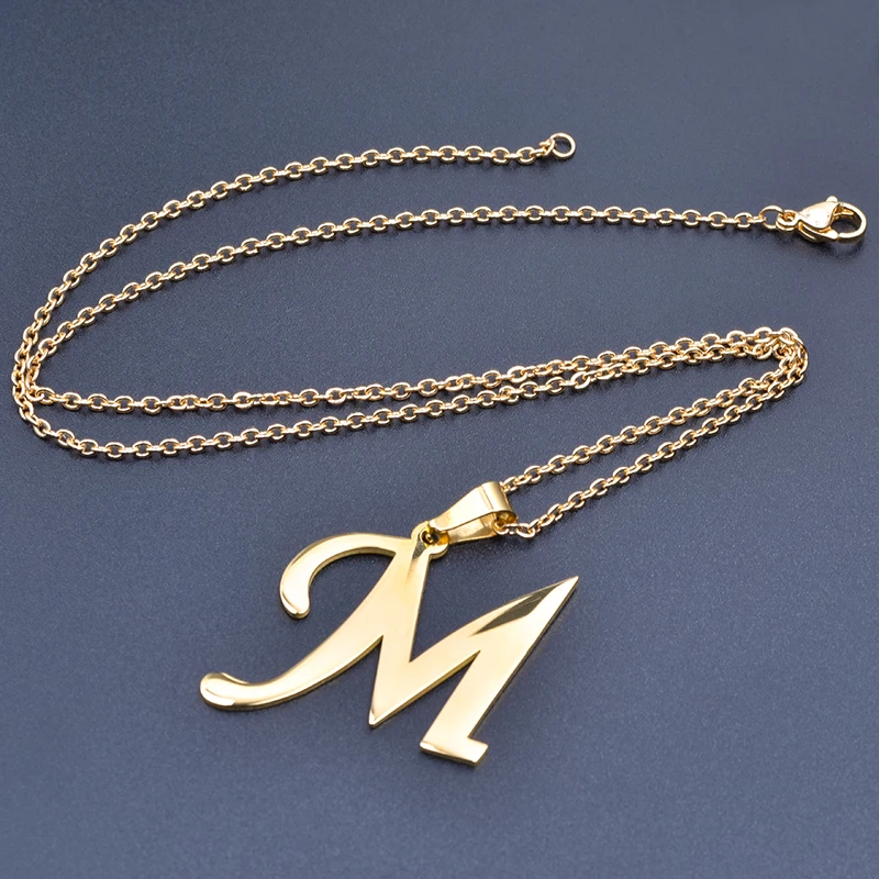 Colliers Alphabet couleur or pour femmes, chaîne de bijoux sur le cou, pendentif 26 lettres, ras du cou en acier inoxydable, accessoire pour femme