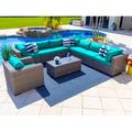 Wade Logan® Aleyza Wicker/Rattan 7 - Person Seating Group w/ Sunbrella Cushions Synthetic Wicker/All - Weather Wicker/Wicker/Rattan in Gray | Outdoor Furniture | Wayfair