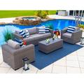 Wade Logan® Aleyza Wicker/Rattan 5 - Person Seating Group w/ Sunbrella Cushions Synthetic Wicker/All - Weather Wicker/Wicker/Rattan in Gray | Outdoor Furniture | Wayfair