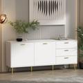 Everly Quinn Modern Wood Kitchen-Buffet-Sideboard Entryway Serving Storage Cabinet Doors-Dining Room Console, 70 Inch Wood/Metal in White | Wayfair