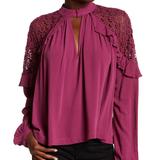 Free People Tops | Free People Long Sleeve Knit Shoulder Blouse | Color: Purple | Size: Xs