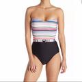 Athleta Swim | Athena Stripe Bandeau One Piece Swimsuit Sz 16 | Color: Black | Size: 16