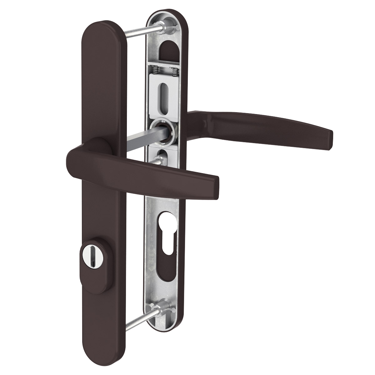 MS Beschläge Langschild Schmalrahmengarnitur 92mm Braun Kernziehschutz Drücker/Drücker 71-86mm Image