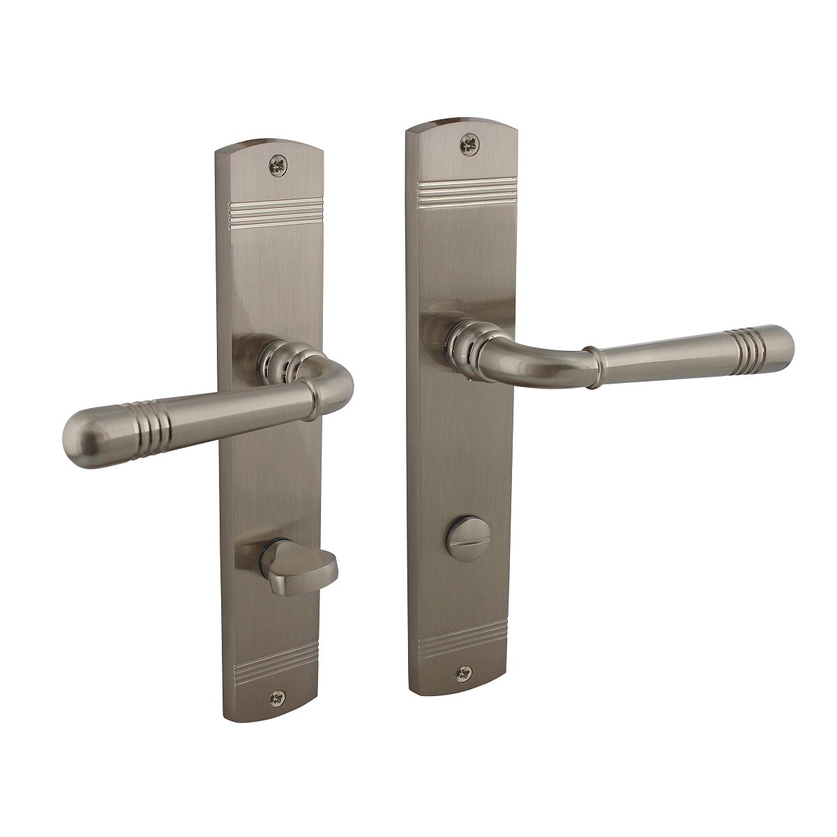 MS Beschläge Schildgarnitur matt vernickelt Türdrücker Langschild Türgriff Zamak WC DIN Norm Image