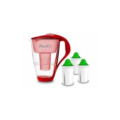 PearlCo Glas-Wasserfilter rot inkl. 3 Alkaline Filterkartuschen