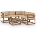 vidaXL Set Divani da Giardino 6 pz Cuscini Beige in Legno di Pino