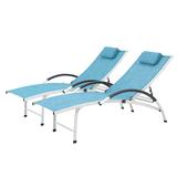 Outdoor Aluminum Adjustable Chaise Lounge with Headrest (Set of 2) - 65.35" L x 26.97" W x 32.48" H