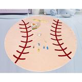 White 26 x 26 x 0.7 in Rug - Harriet Bee Furnish My Place 730 Baseball 2'2" Round Baseball Off White Rug For Play Area, Anti Skid Rubber Backing | Wayfair