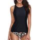 Holipick Women Tankini Swimsuits High Neck Swim Tank Tops Tummy Control Two Piece Bathing Suits Halter Swimwear, Black 2, Medium