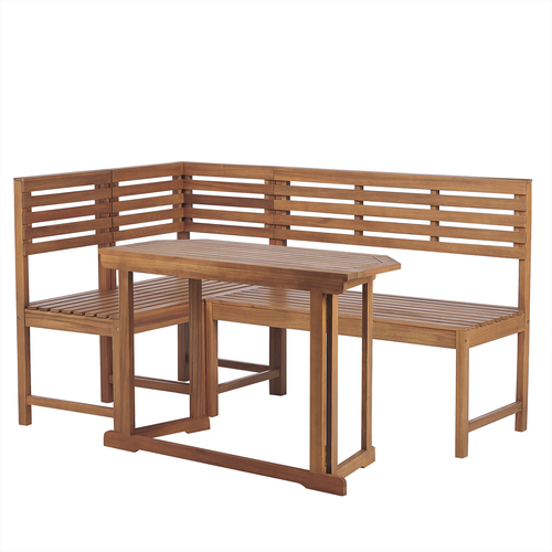 Balkon Eckbank Set Hellbraun Akazienholz 4-teilig Klapptisch 110 x 47 cm Modul Eckgruppe Garten Terrasse Outdoor Möbel Ausstattung