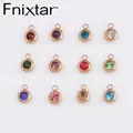 Fnixtar – breloques de pierre de naissance en acier inoxydable couleur or Rose strass ronds