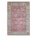 Shahbanu Rugs Coral Red Afghan Oushak with Small Animal Figurines and Cypress Tree Design Wool Rug (5'10" x 9'0") - 5'10" x 9'0"