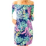 Lilly Pulitzer Dresses | Lilly Pulitzer Off The Shoulder Leaf Print Dress M | Color: Green/Blue | Size: M